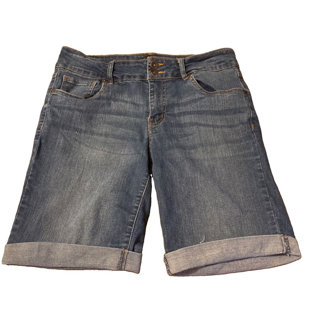 Women’s Truth + Theory Cuffed Bermuda Jean Shorts Medium Wash Blue Denim Size 8